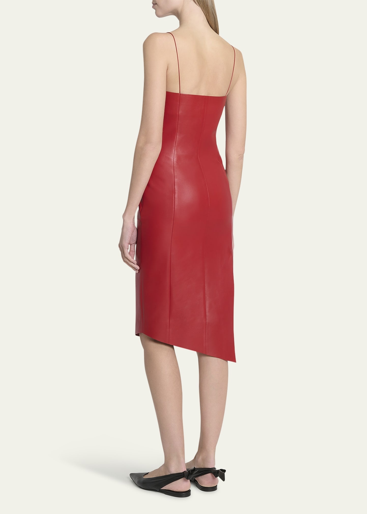 Asymmetric Leather Midi Dress - 3