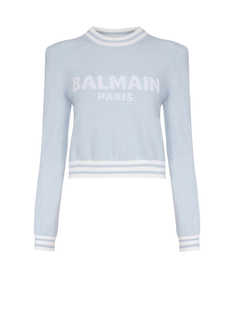 Cropped wool sweatshirt with Balmain logo 1