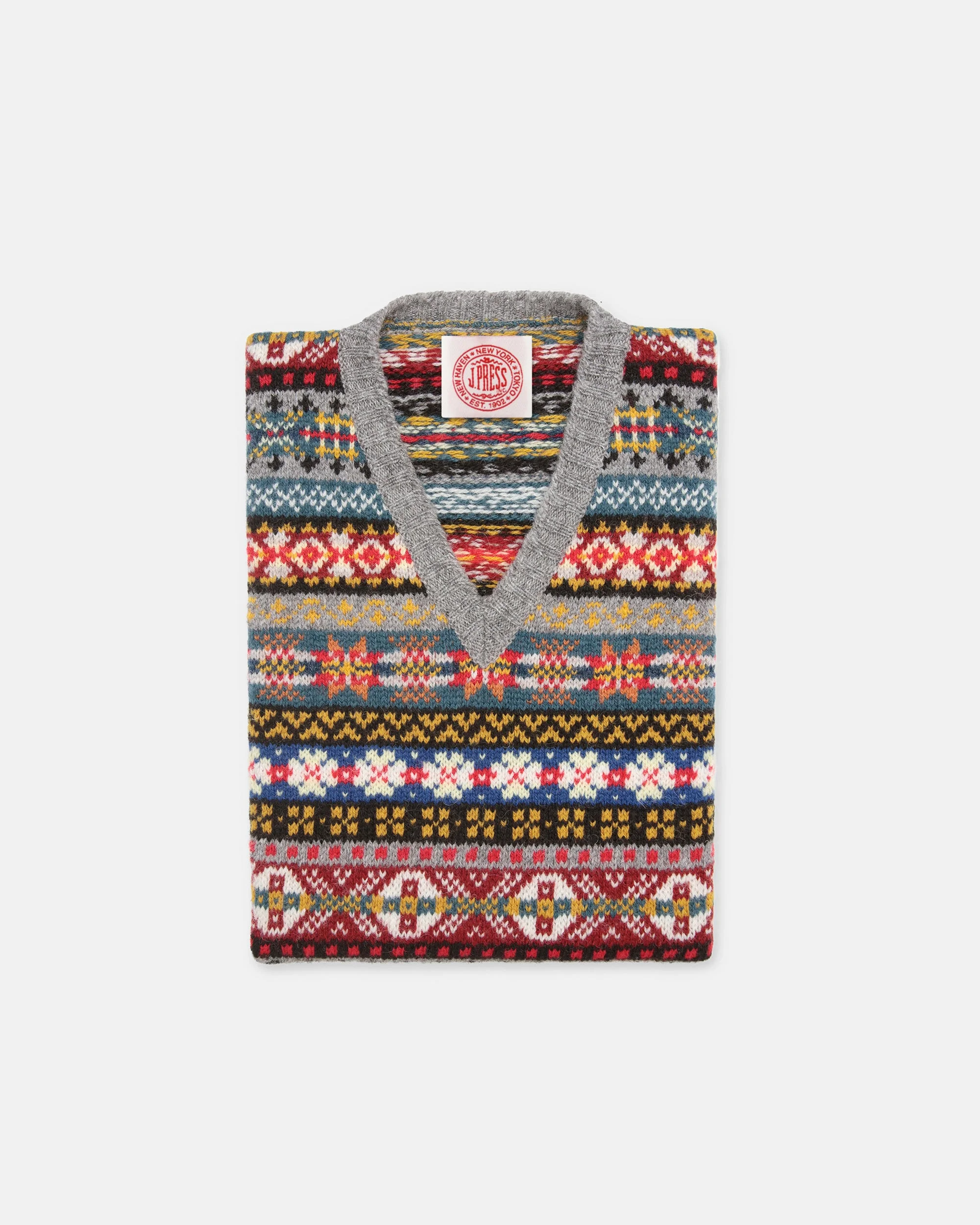 MADE-IN-SCOTLAND GREY FAIR ISLE SWEATER VEST - 1