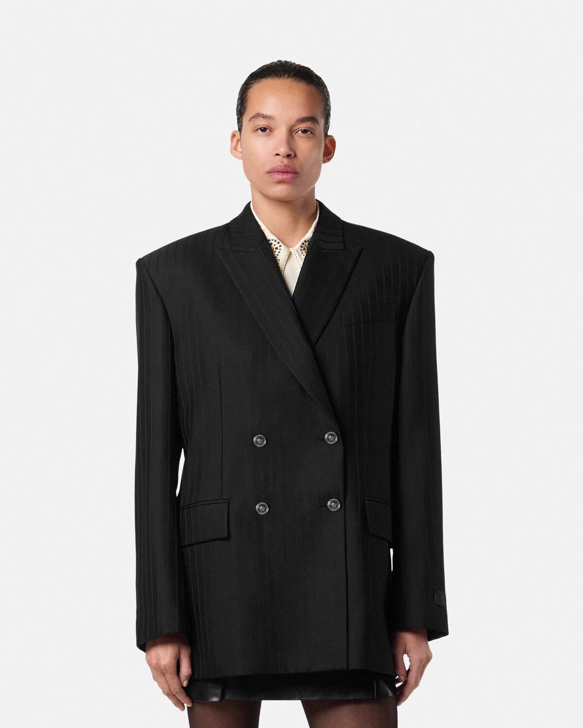 Wool Pinstripe Double-Breasted Blazer - 4