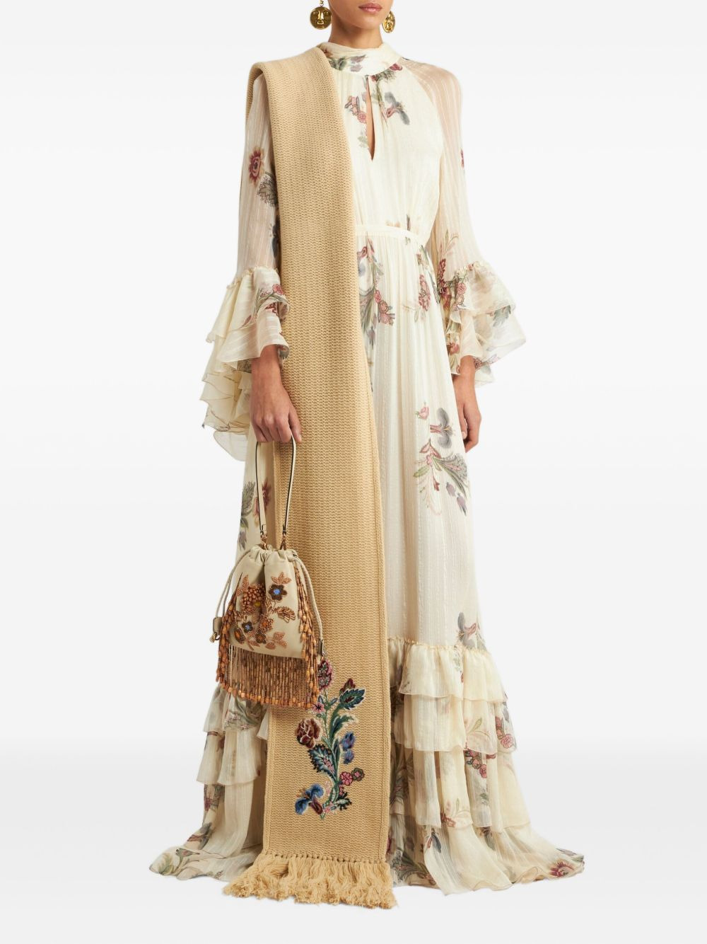 floral ruffled silk dress - 2