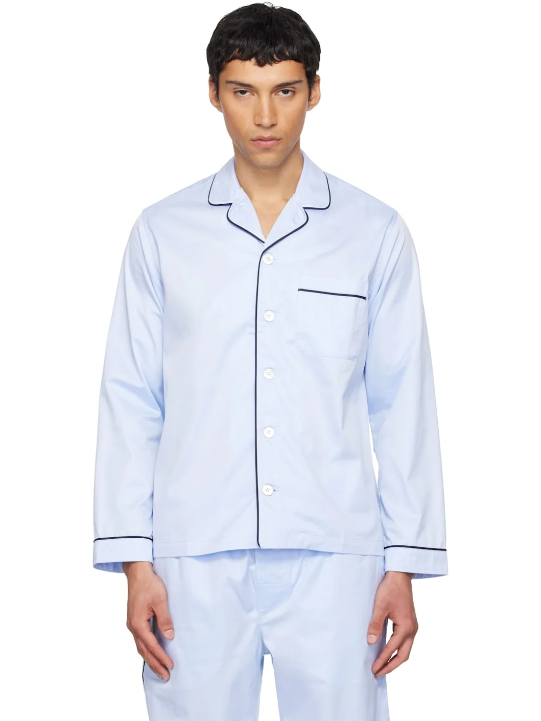 Blue Sateen Long-Sleeved Pyjama Shirt - 1