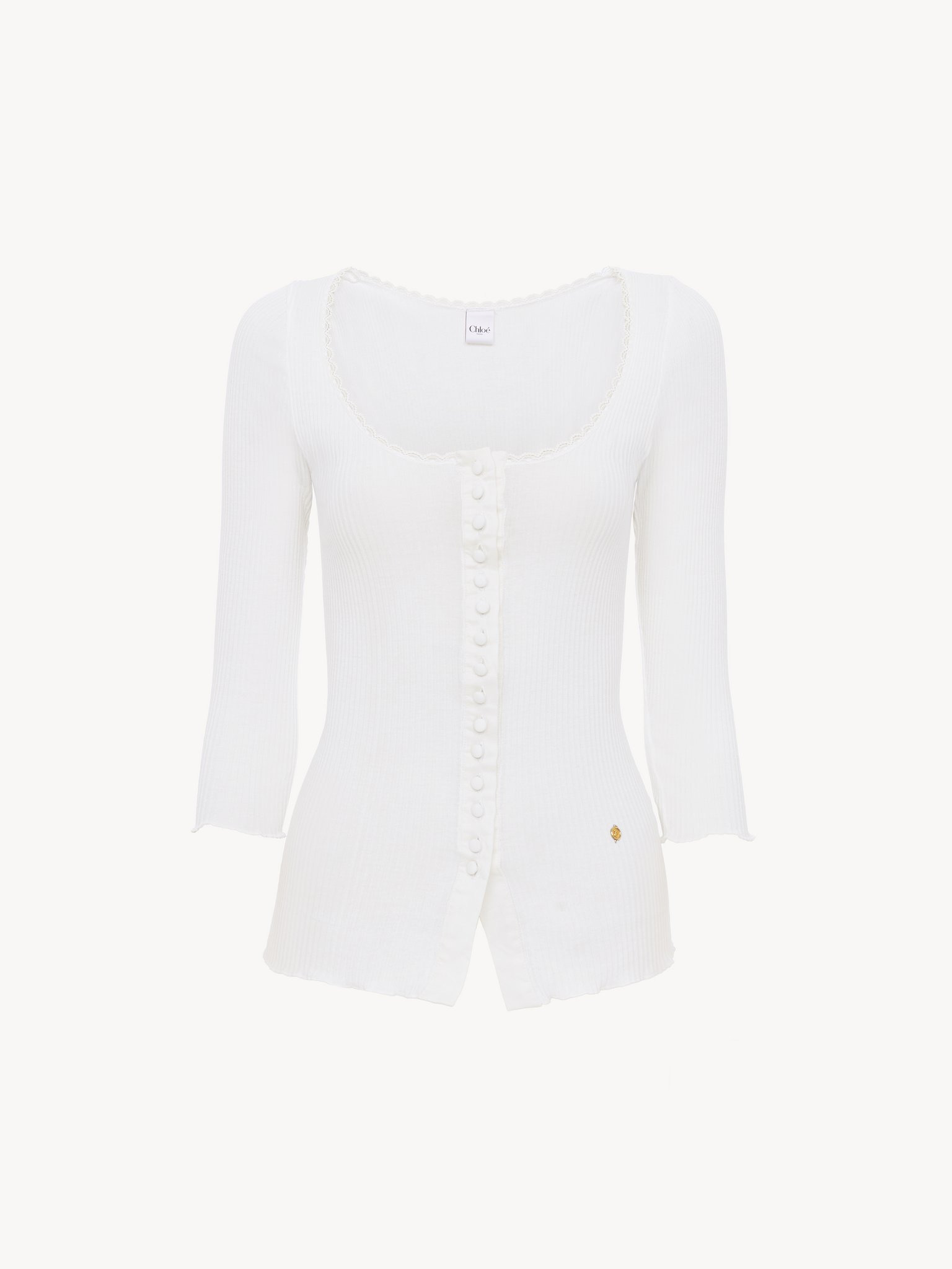 SCOOP-NECK FITTED CARDIGAN IN COTTON - 2
