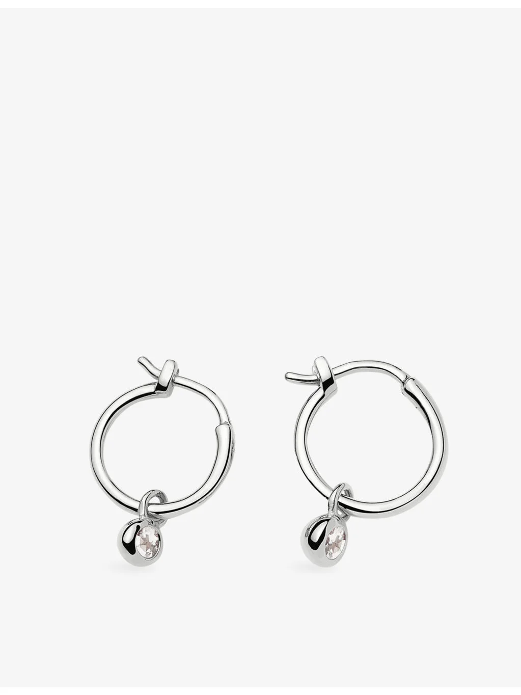 April Birthstone Mini Charm Silver Plated Brass And Crystal Quartz Hoop Earrings - 1