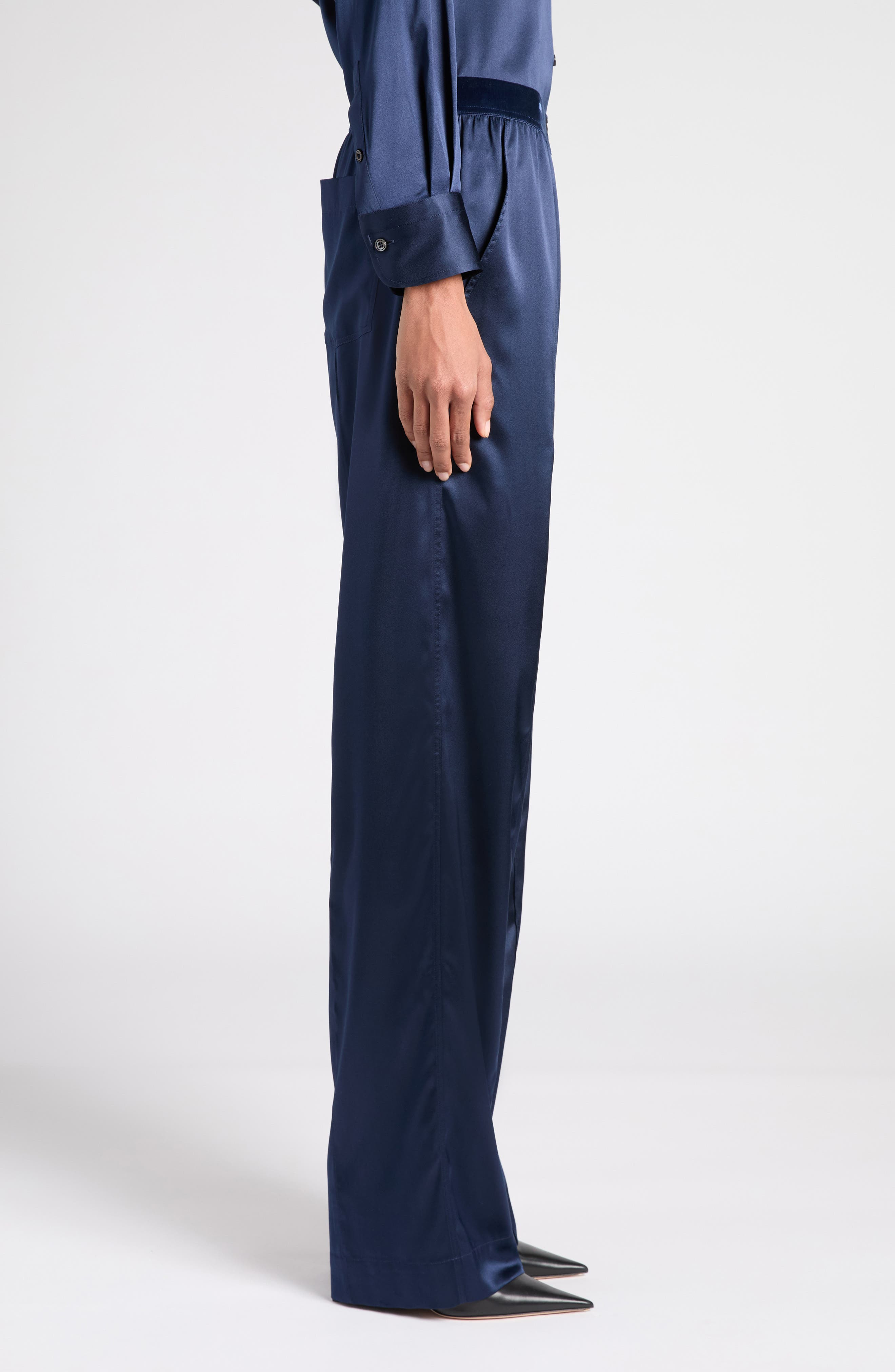 TOM FORD Stretch Silk Satin Pajama Pants in Hb840 Dark Navy at Nordstrom - 4