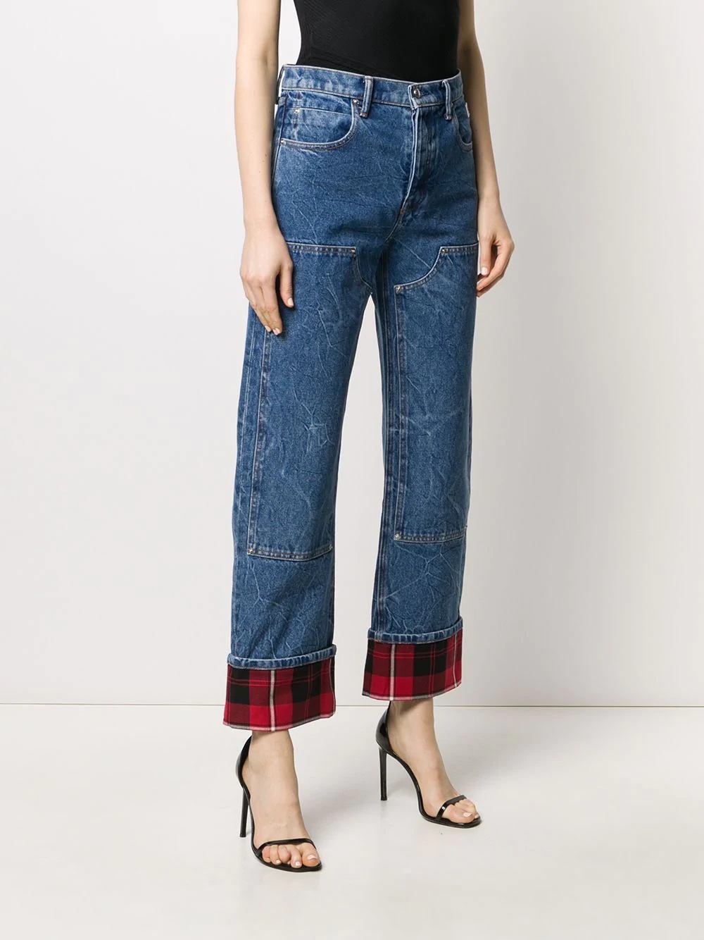 checkered-trim high-rise flared jeans  - 3