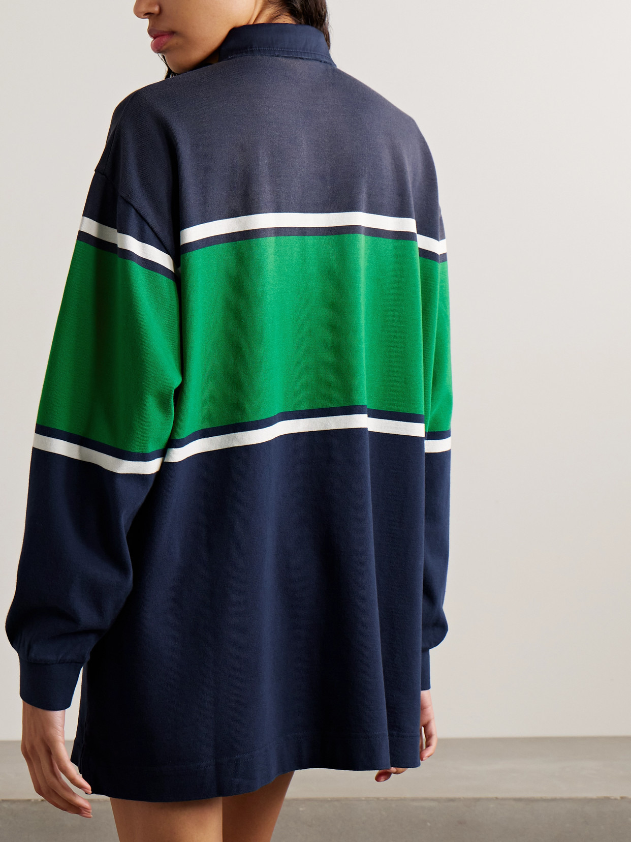 Oversized Embroidered Striped Organic Cotton-jersey Polo Top - 3