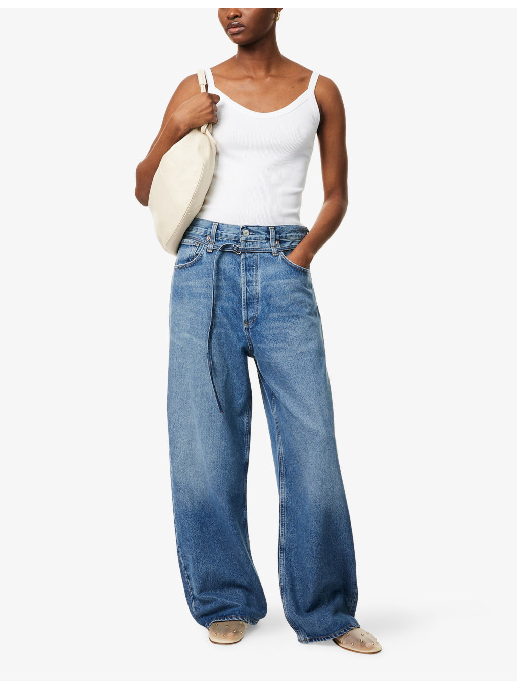 Emmi Wide-Leg Belted Denim Jeans - 2