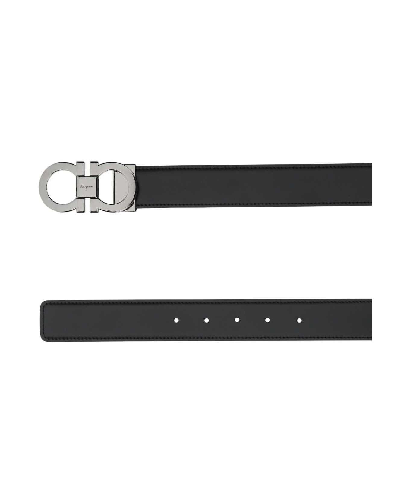 Black Leather Reversibile Belt - 2