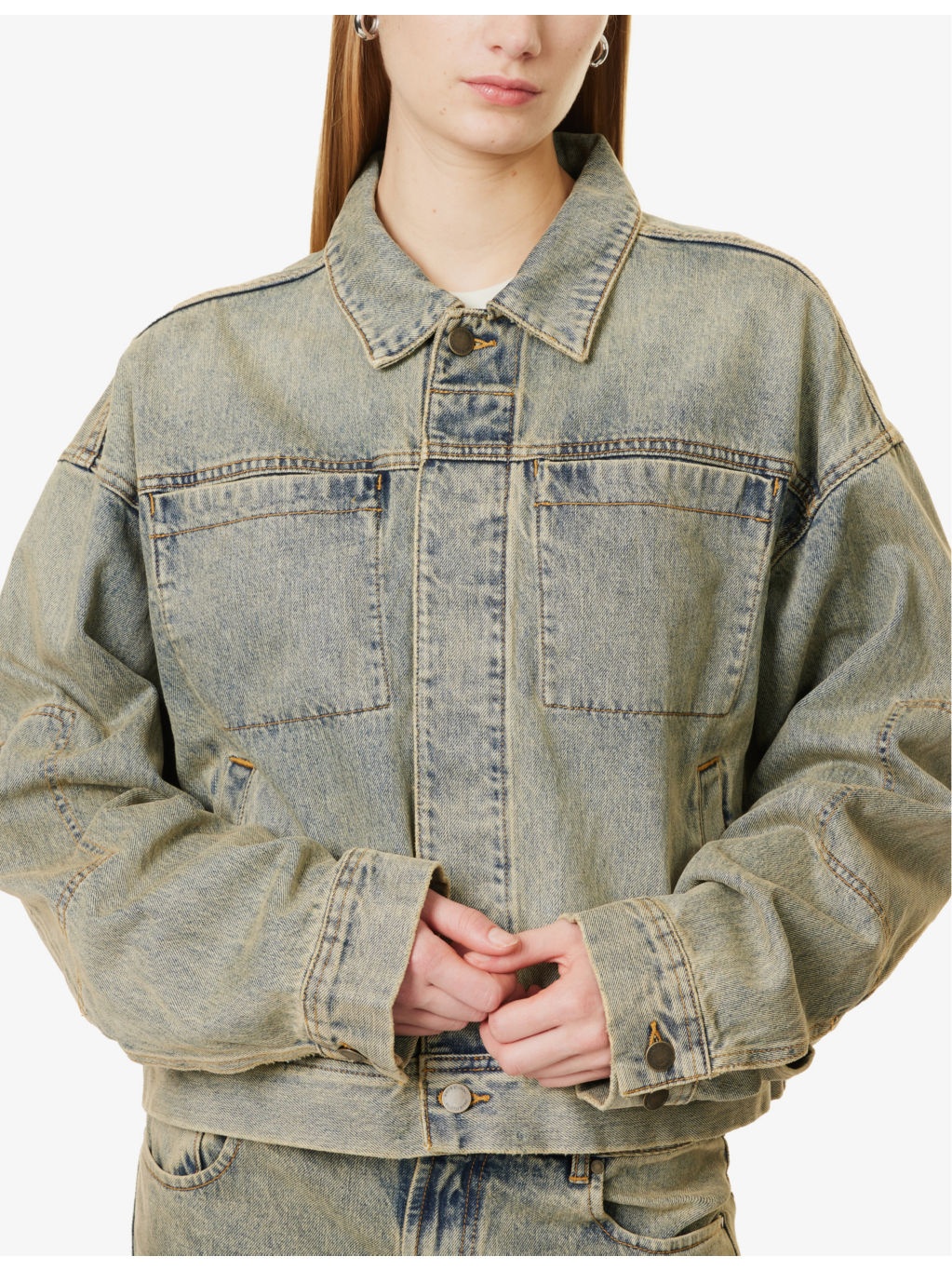 Gem Patch-and-Welt-Pockets Relaxed-Fit Denim Jacket - 5