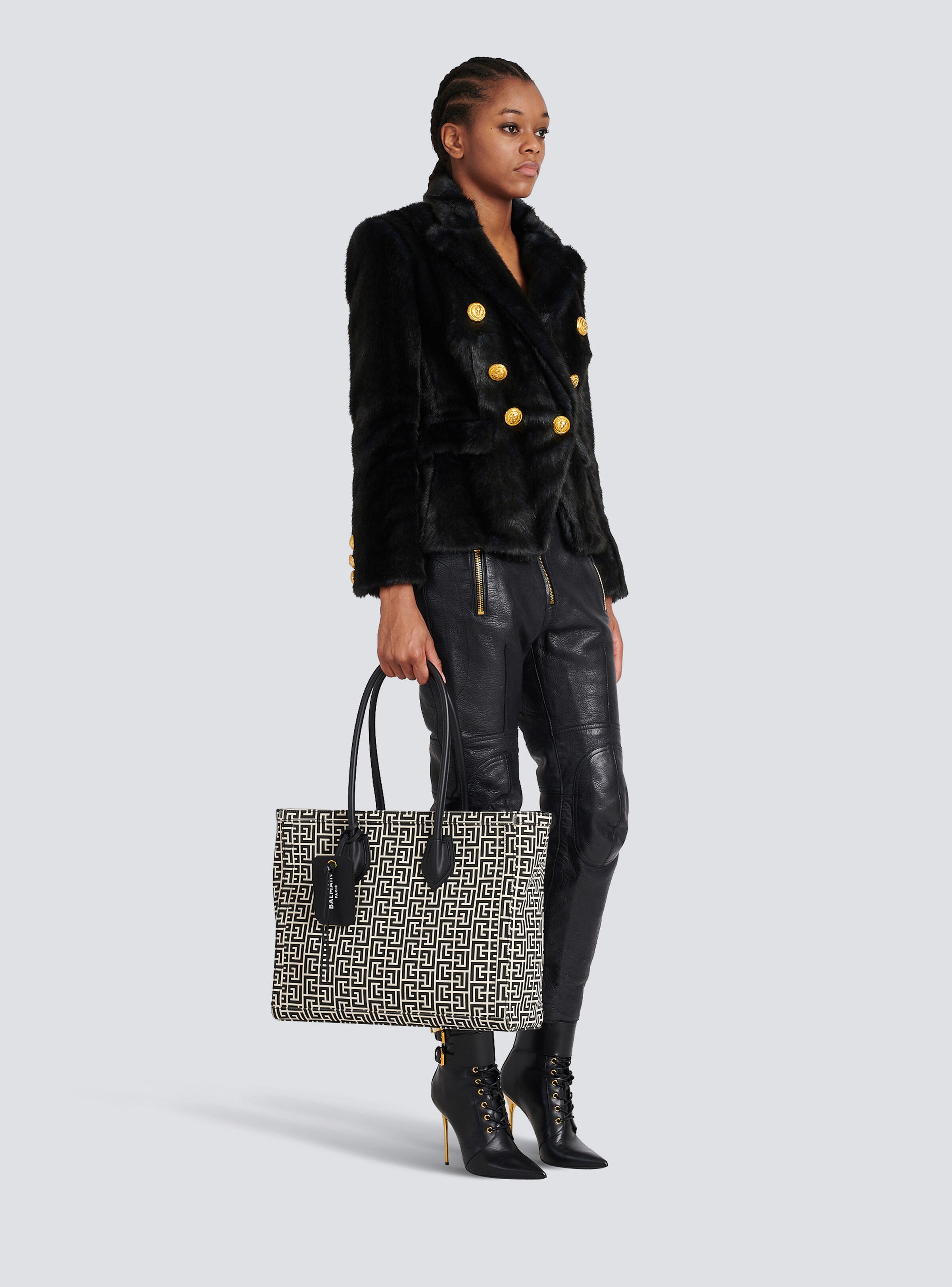 Ivory and black monogram canvas B-Army 42 tote - 6