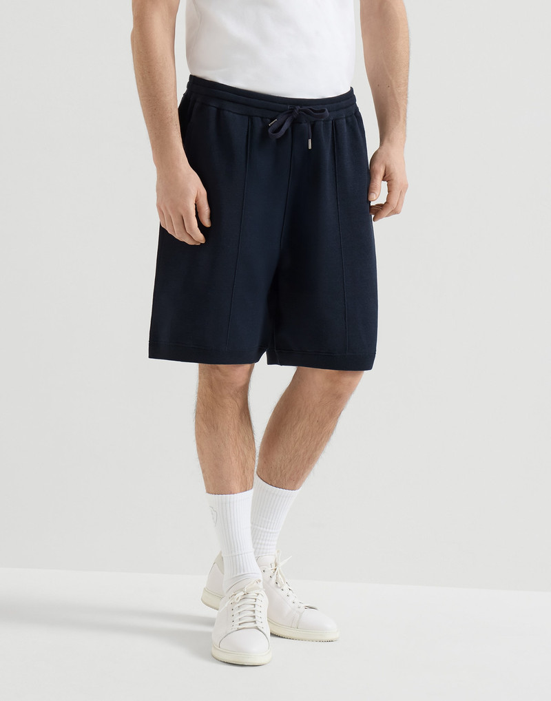 Cotton and silk French terry double knit Bermuda shorts with logo 2