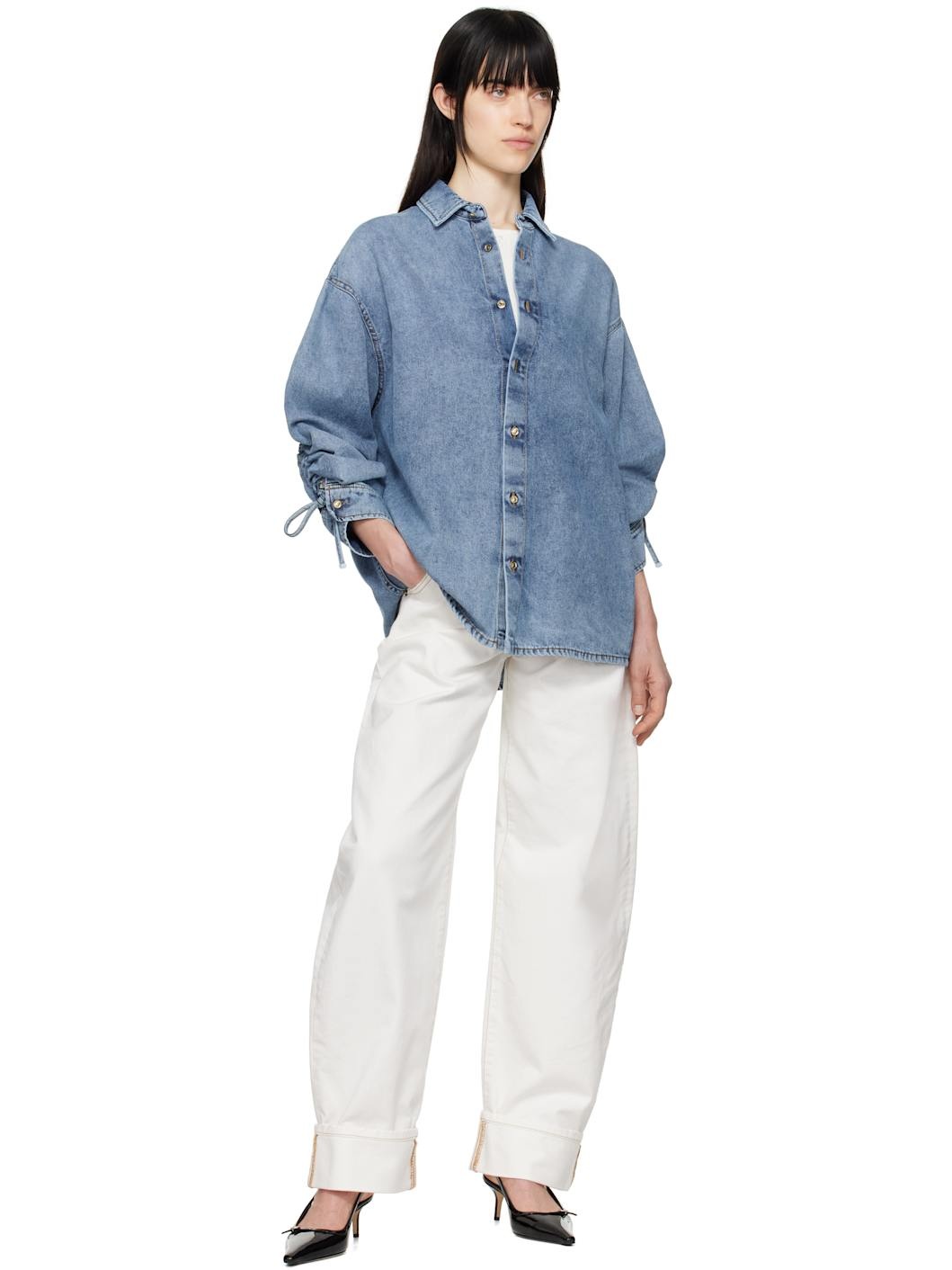 Blue Keanu Tencel Denim Rouche Shirt - 5