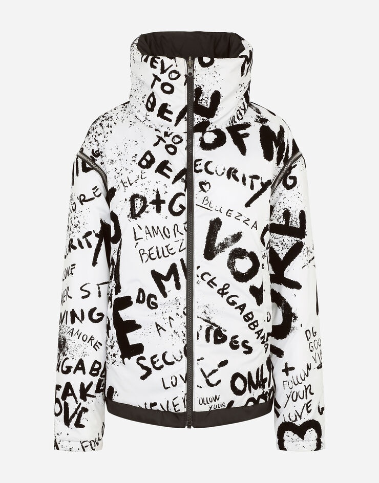 Reversible nylon down jacket with flocked DG graffiti print - 3