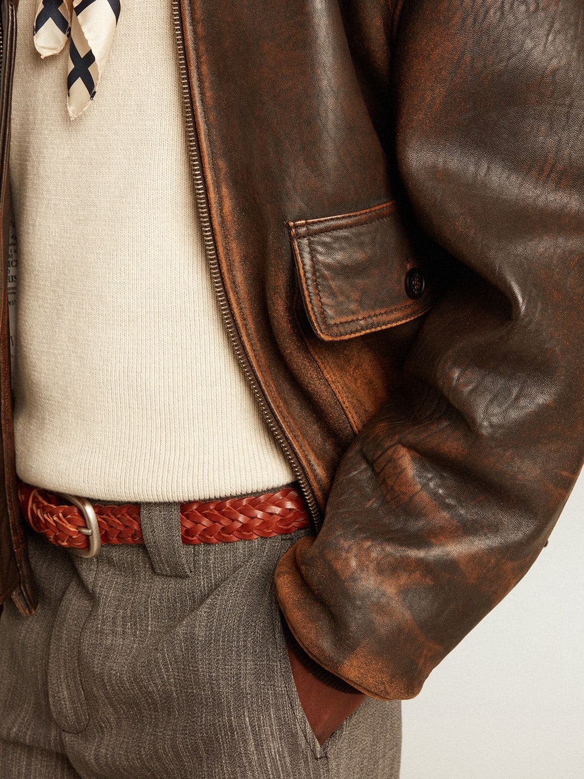 Aviator-style jacket in brown leather - 5