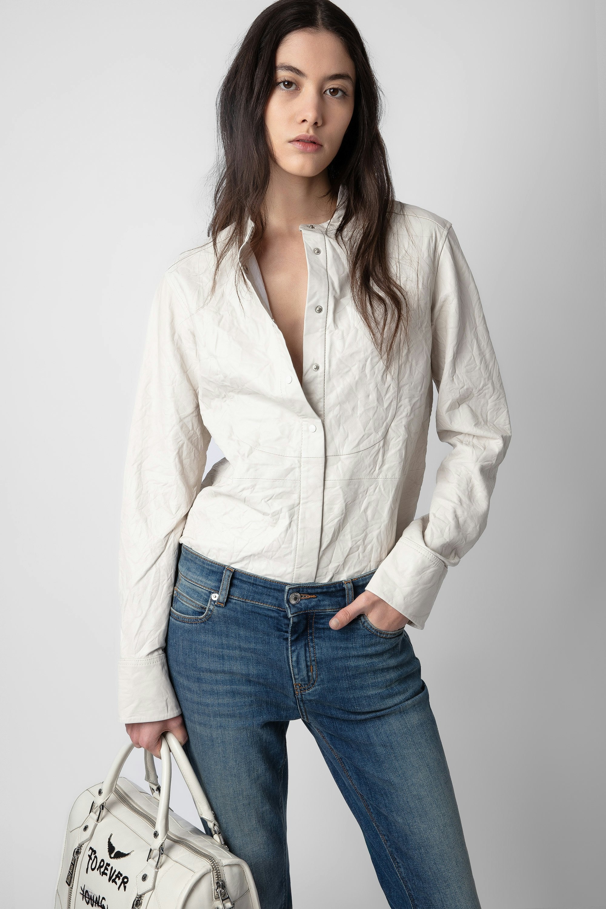 Zadig & Voltaire Chic Crinkled Leather Shirt | REVERSIBLE