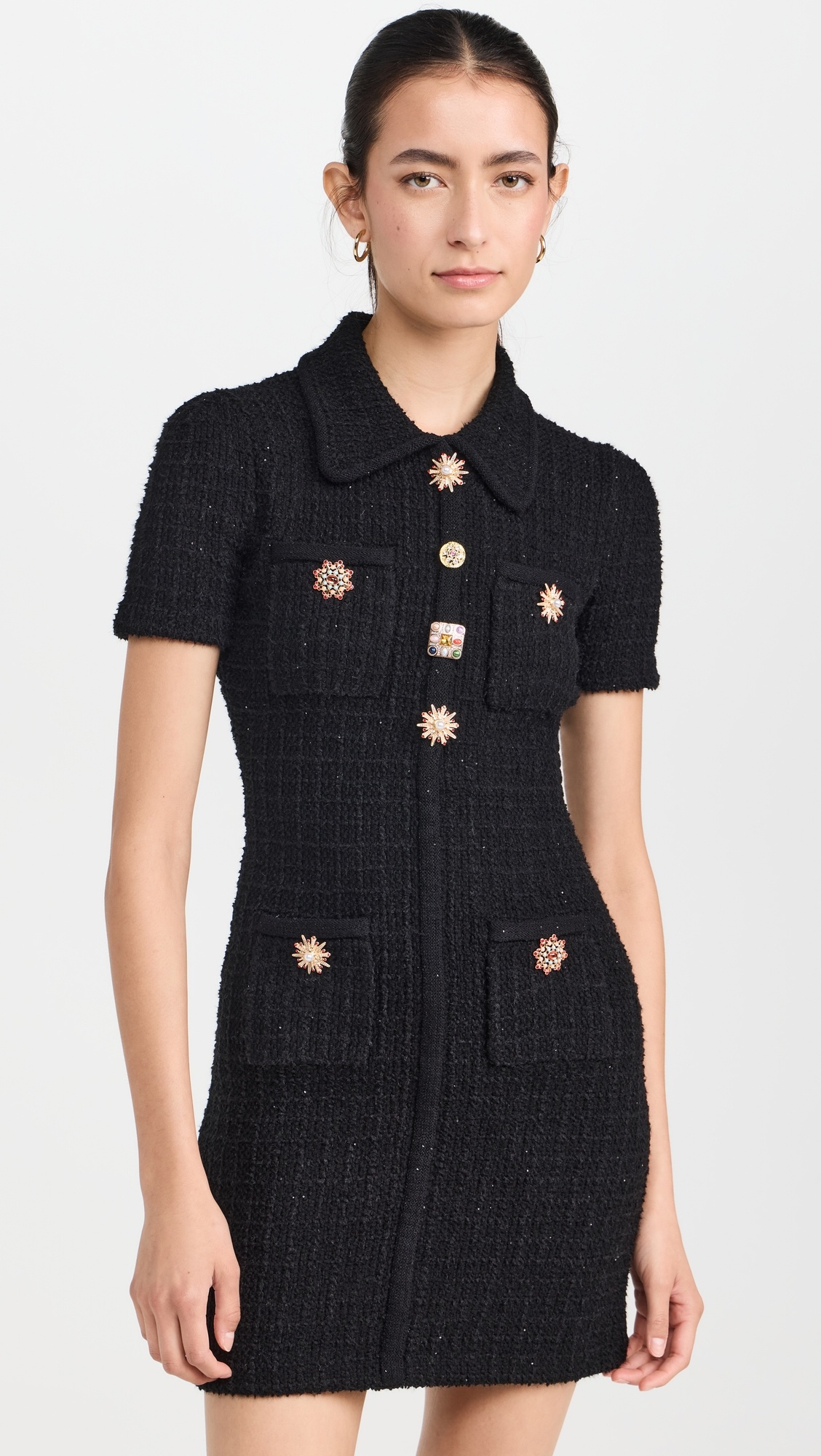 self-portrait Black Jewel Button Knit Mini Dress | shopbop