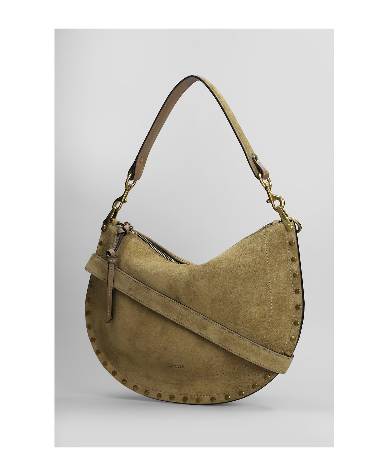Oskan Soft Zip Shoulder Bag In Taupe Suede - 2