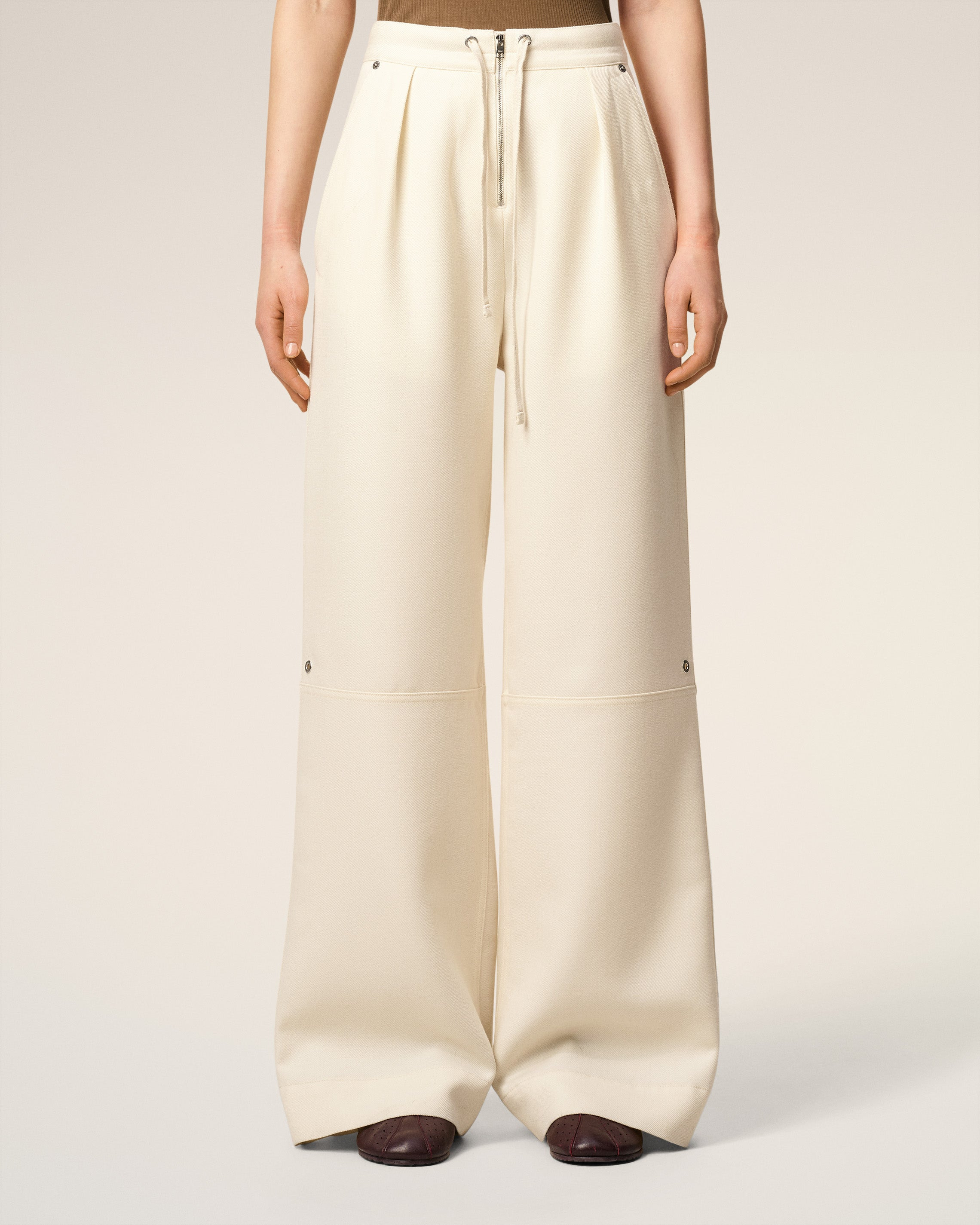 WHITE WOOL ZIPPED TROUSERS - 3