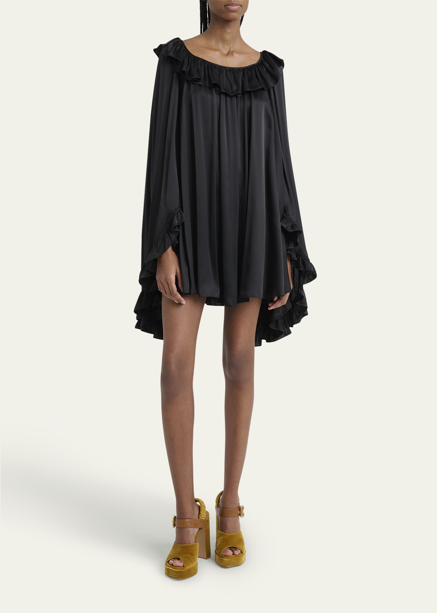 Silk Satin Ruffle Mini Dress - 2