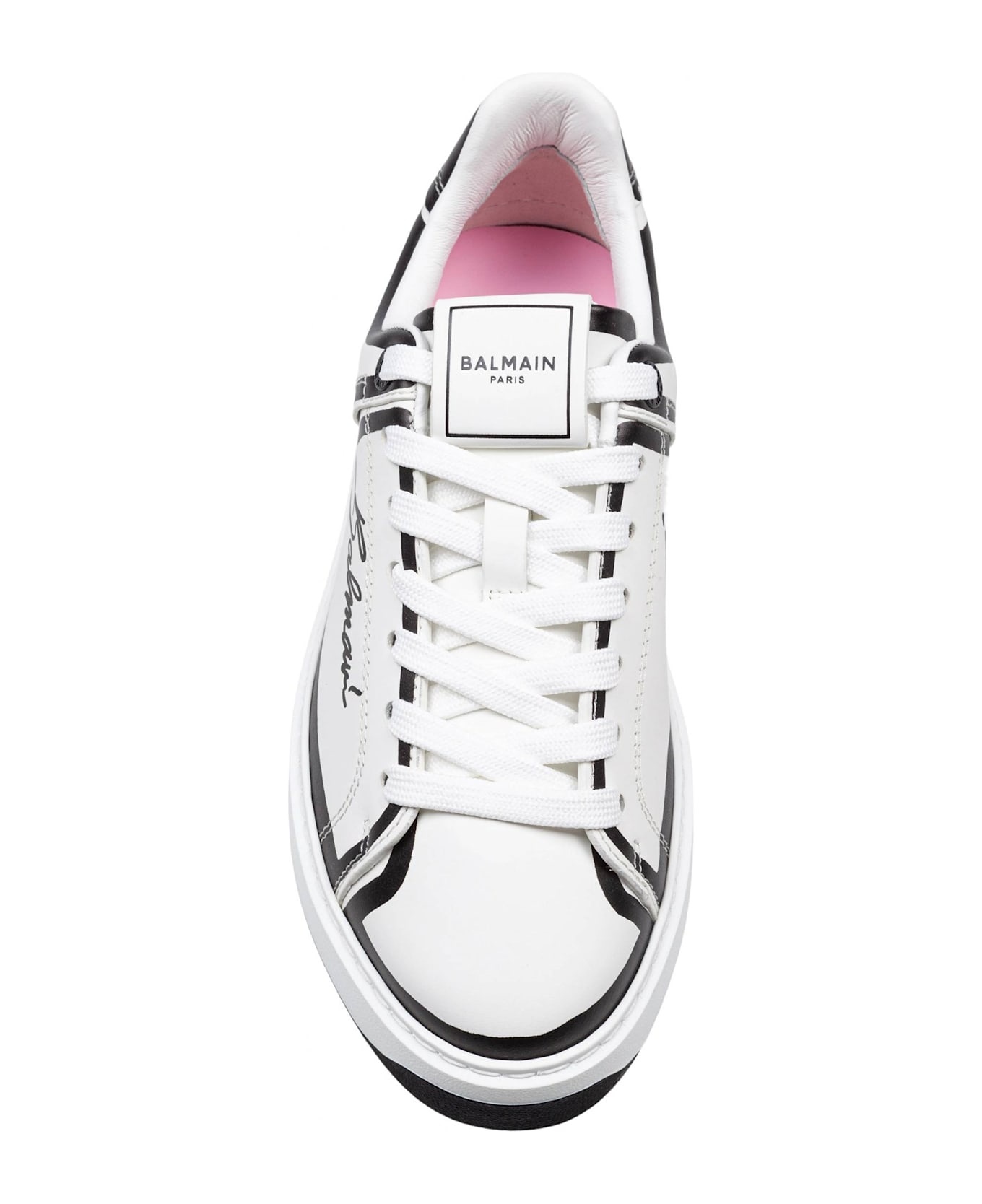 Balmain B-court Calf Leather Sneakers Color Black And White - 3