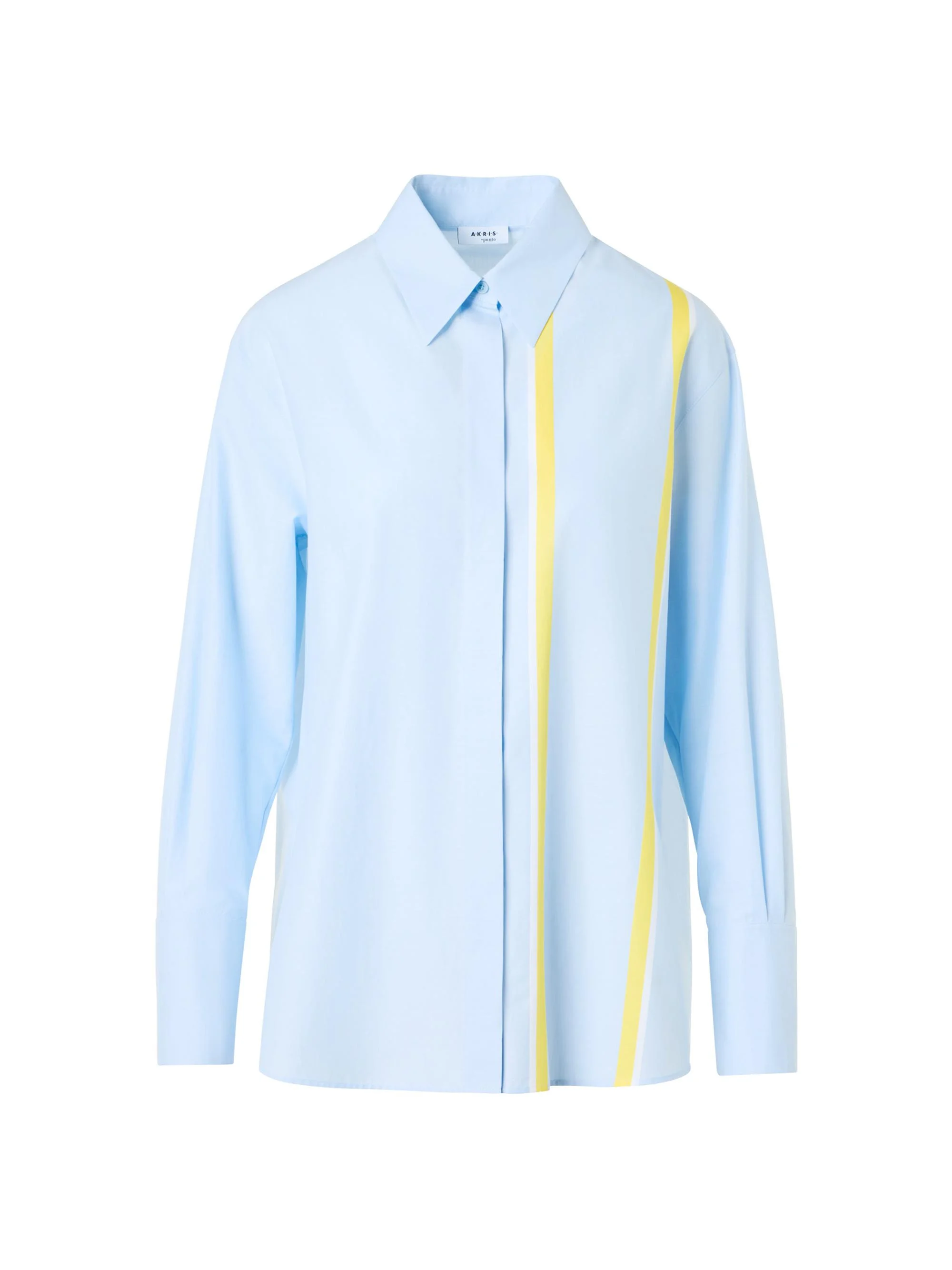 Women's Striped Cotton Button-Front Shirt - Sky Blue Lemon Zing Cream - 1