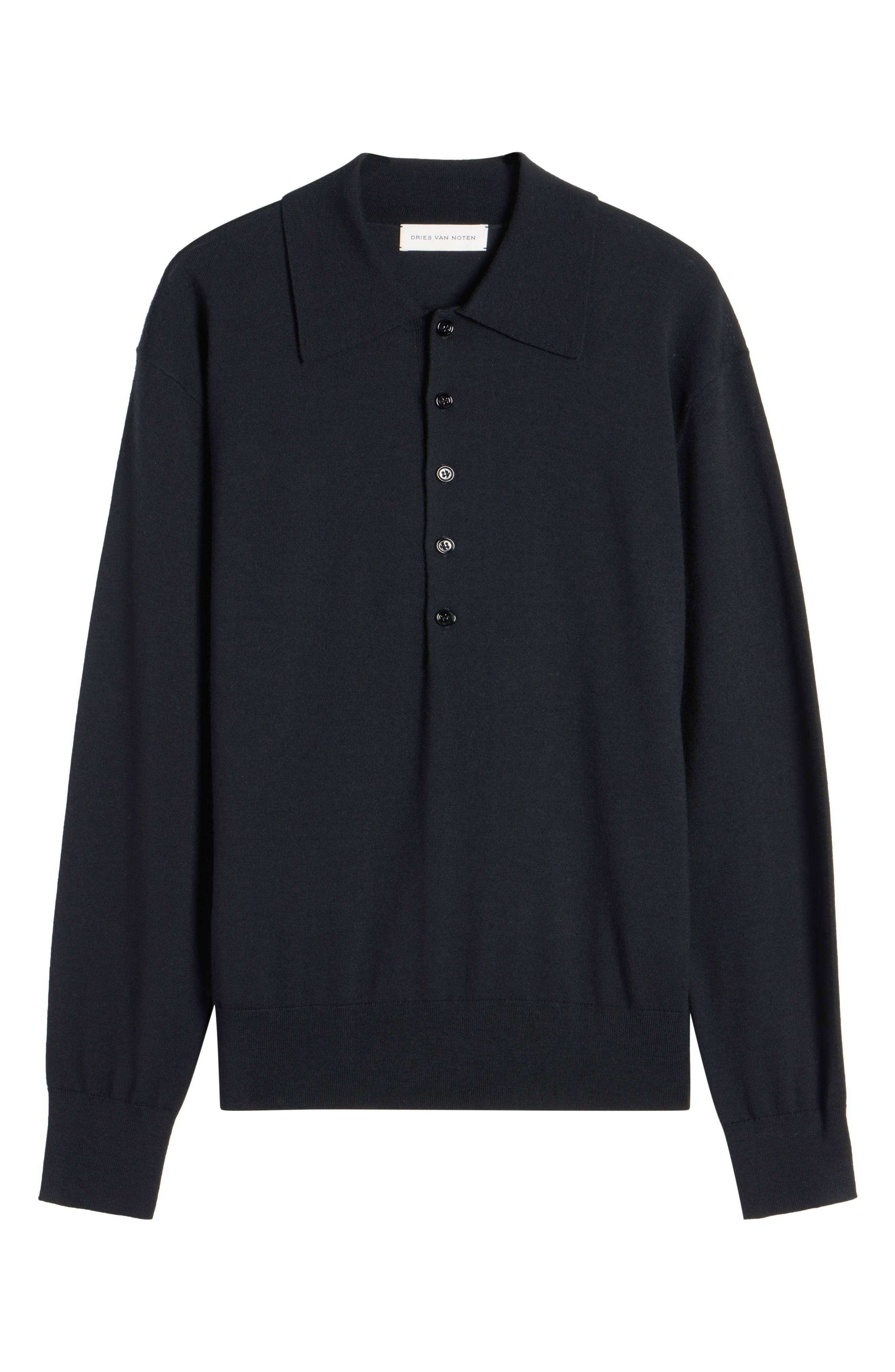 Dries Van Noten Muano Merino Wool Polo Sweater in Black at Nordstrom - 7