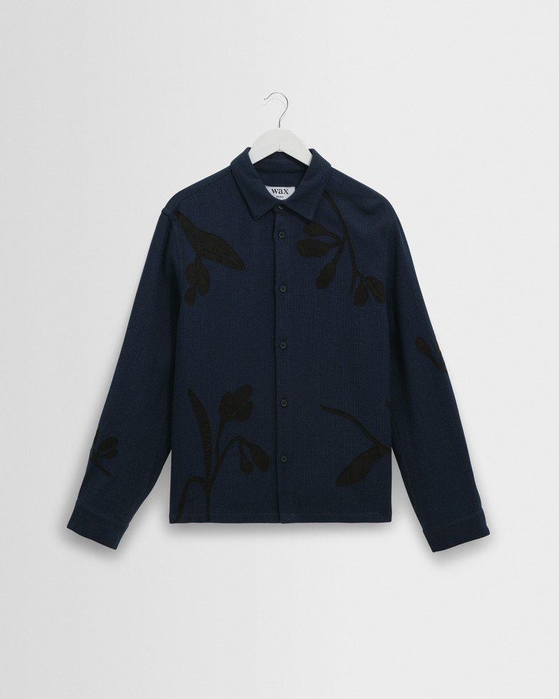 Halcomb - Navy Herringbone Cotton Applique Shirt 1