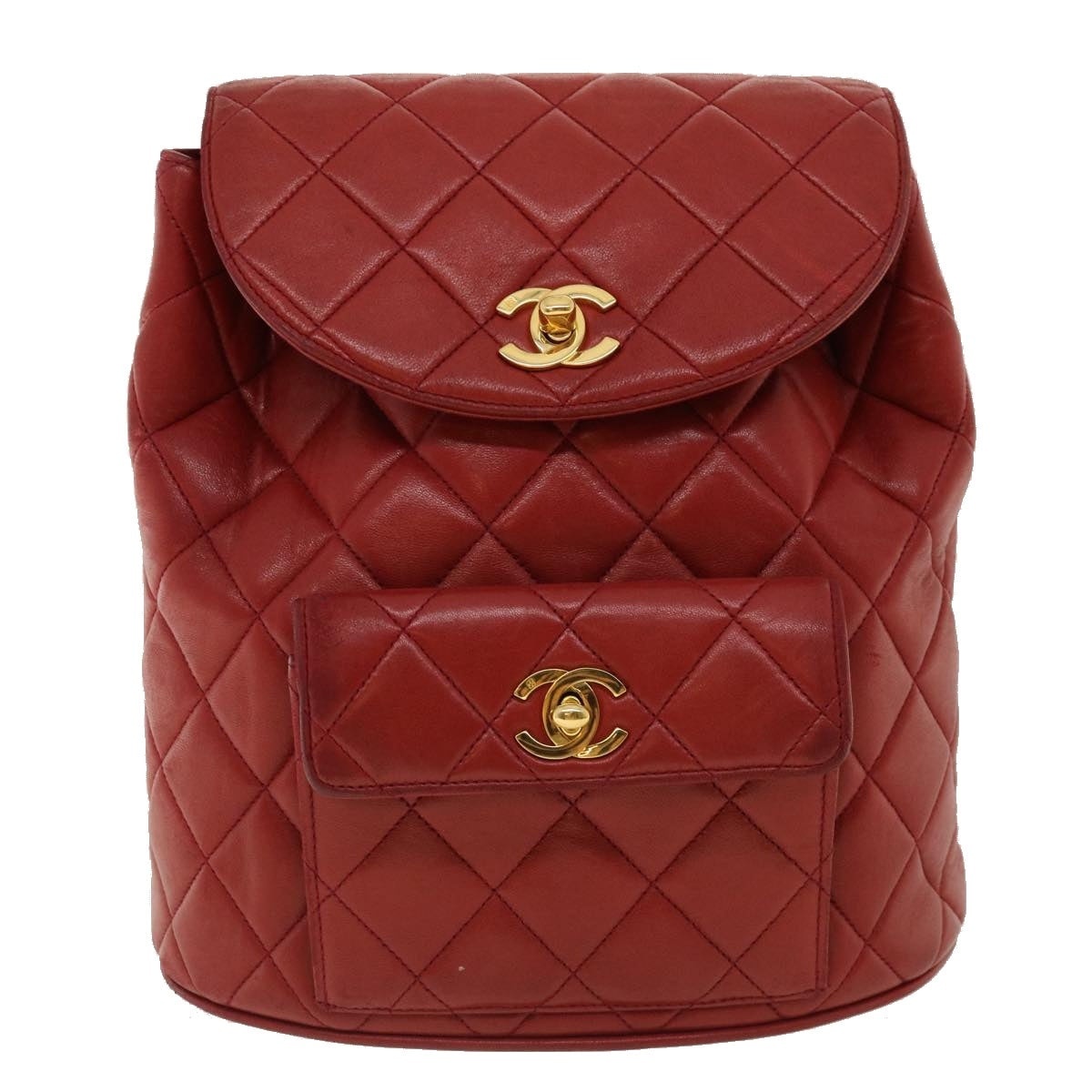 CHANEL Matelasse Chain Hand Bag Lamb Skin Red CC - 13