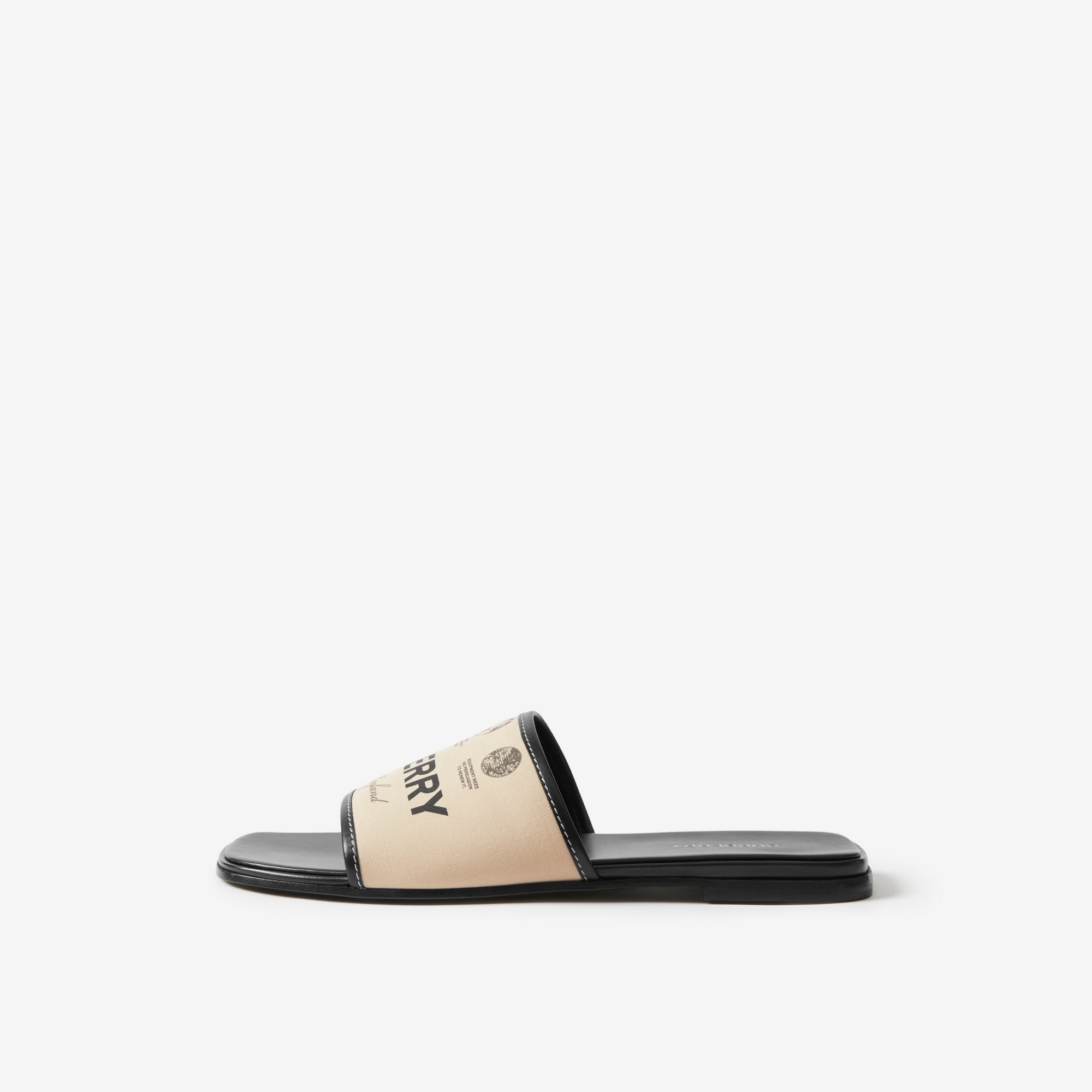 Label Print Gabardine and Leather Slides - 5