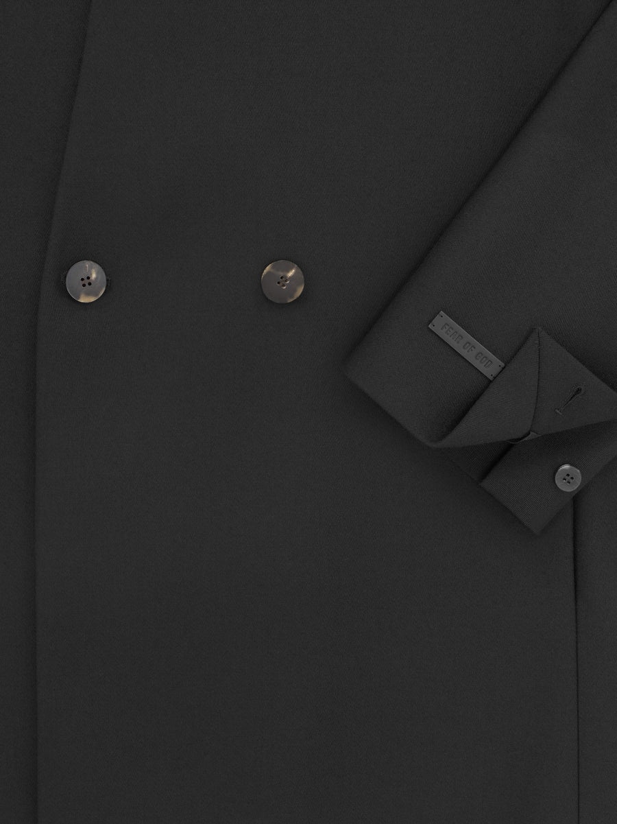 Wool Gabardine Double Breasted Lapelless Blazer - 3