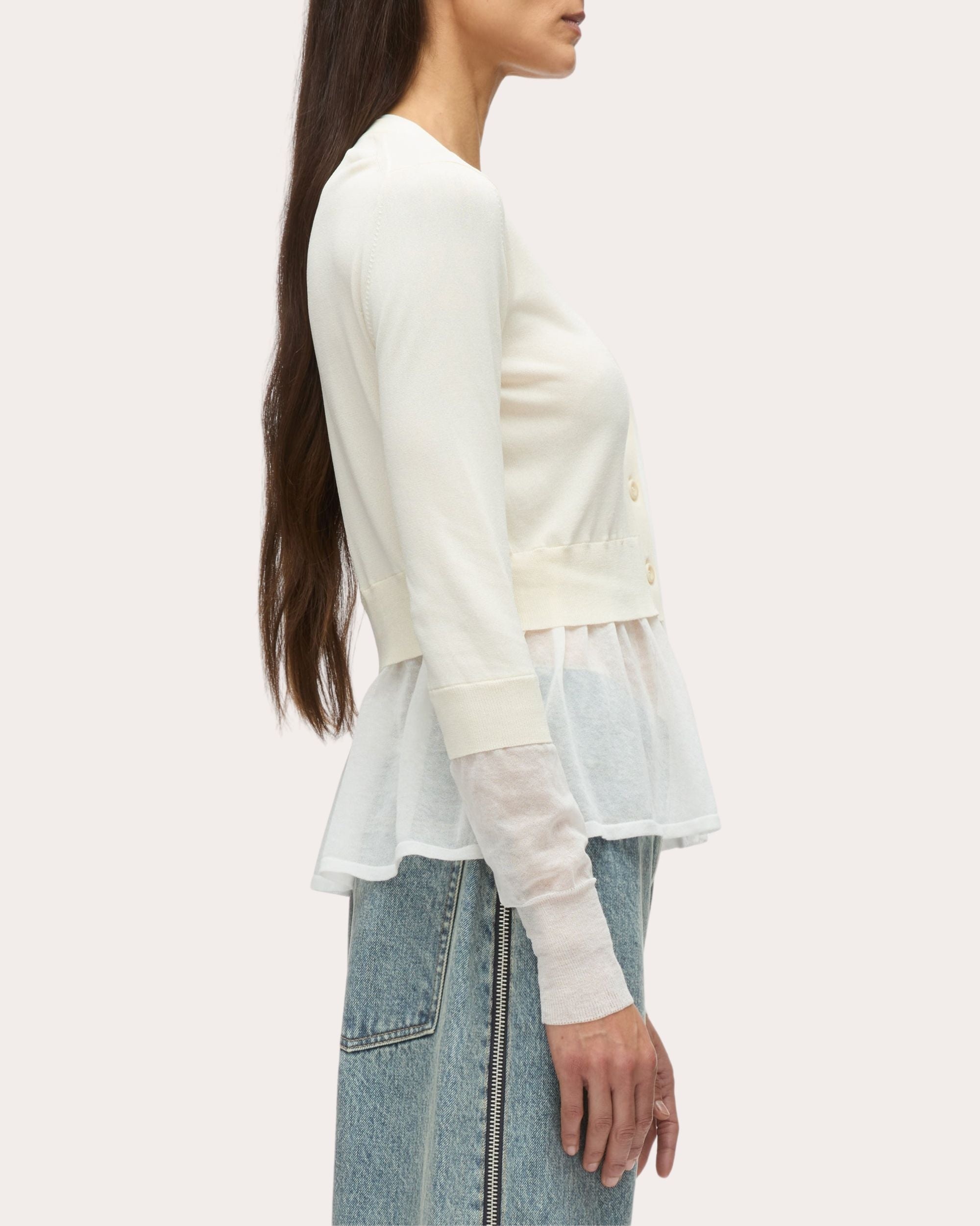 Knit Gauze Layered Peplum Cardigan - 3