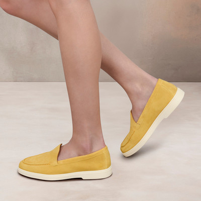 Santoni Women's yellow suede loafer outlook