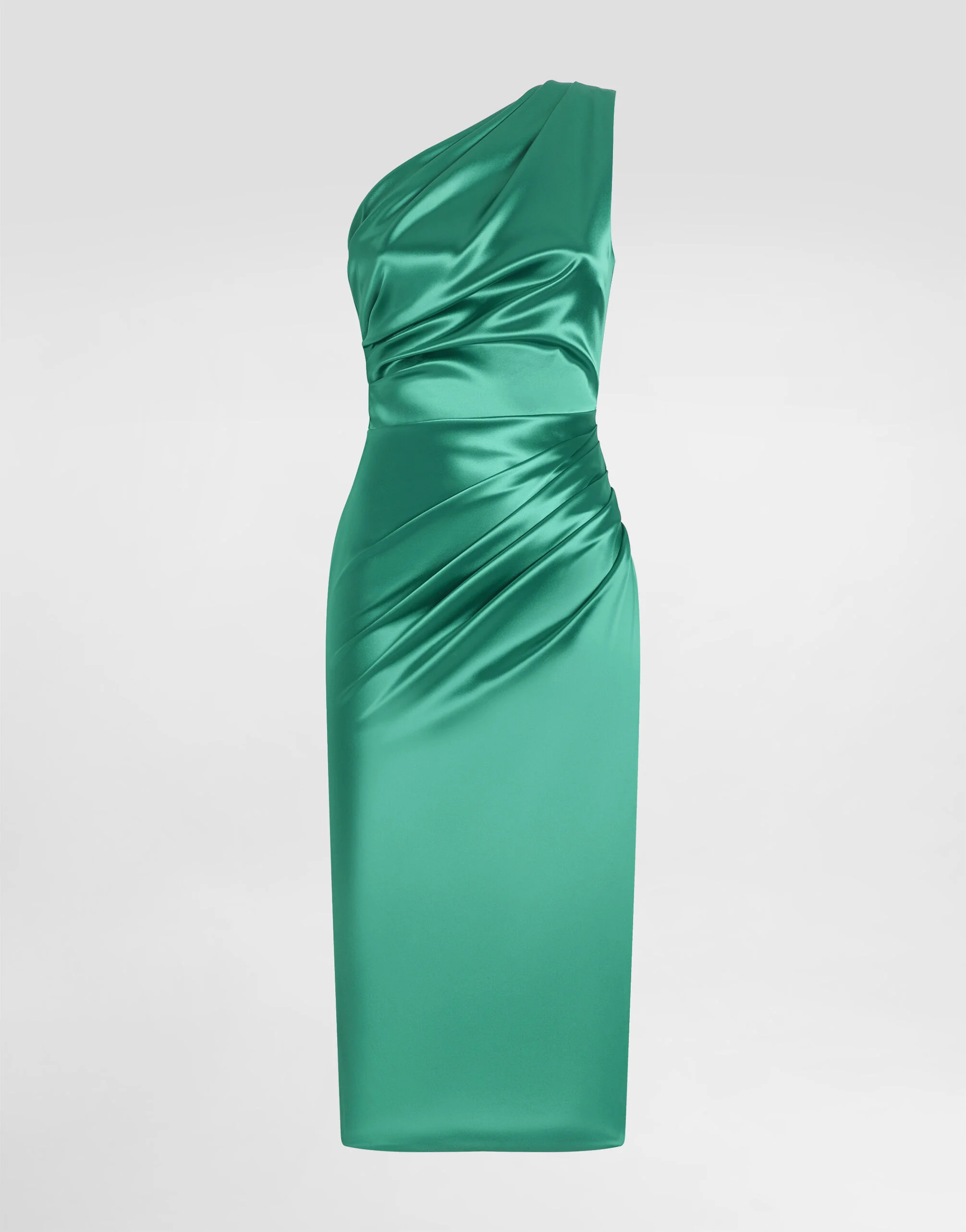 One-shoulder stretch satin dress - 1