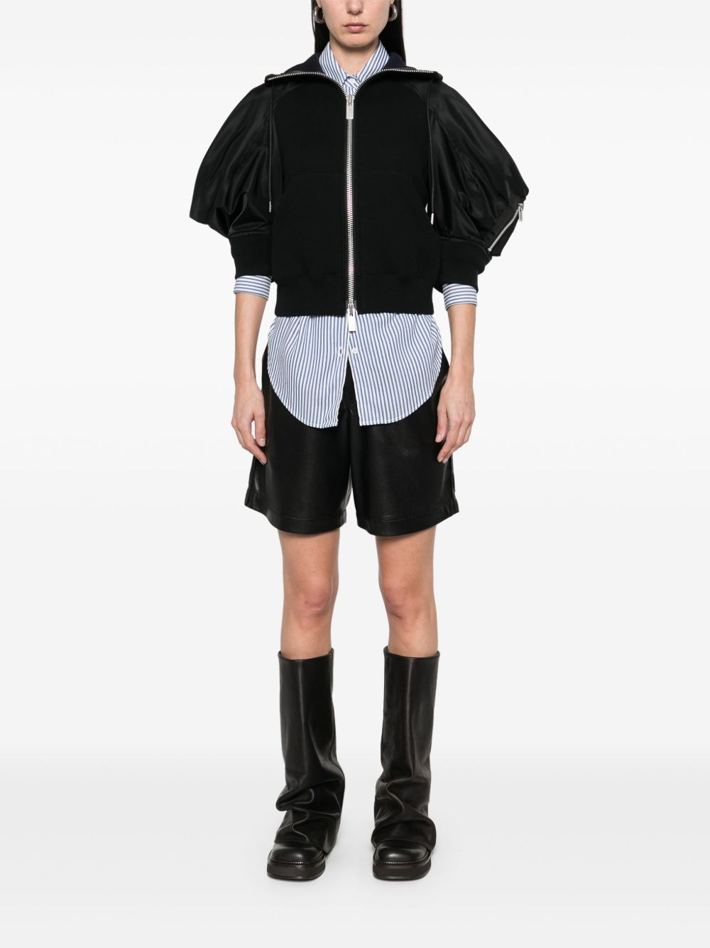 Sacai Women Cotton And Nylon Zipped Hoodie - 2