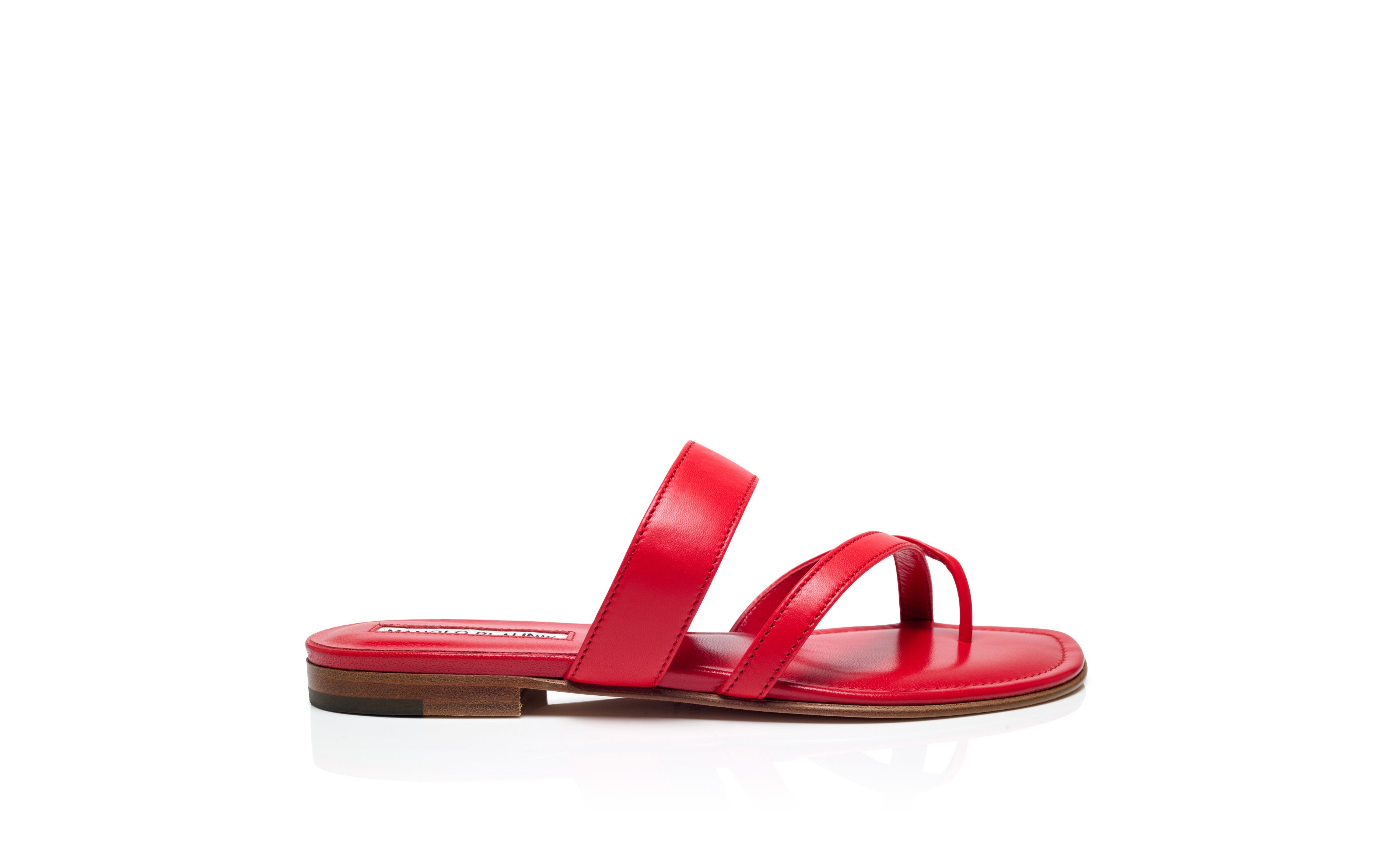Red Nappa Leather Crossover Flat Sandals - 1