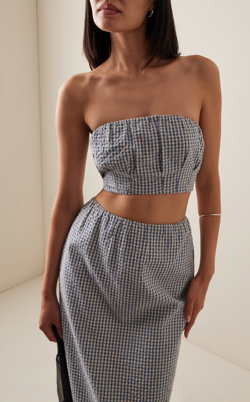 POSSE Mira Gingham Cotton Crop Top blue outlook