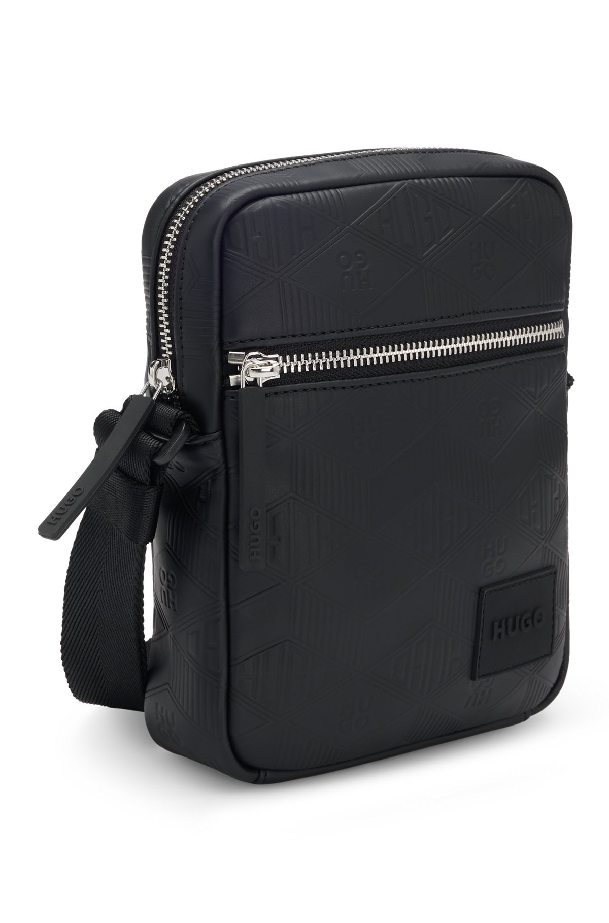 FAUX-LEATHER REPORTER BAG WITH STACKED AND GEOMETRIC LOGOS - 5