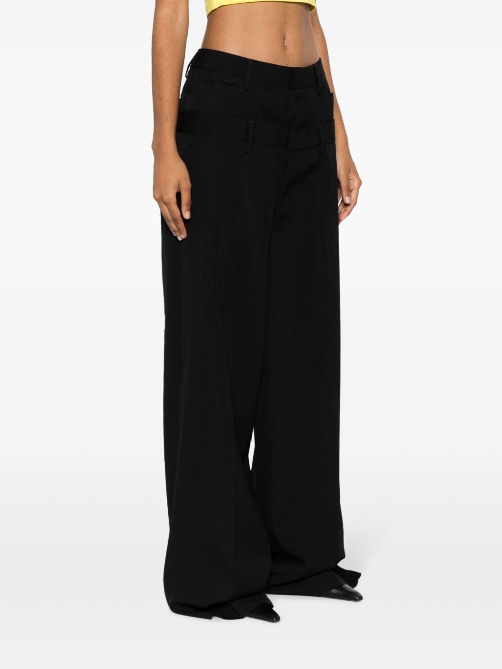 layered wide-leg virgin-wool trousers - 3