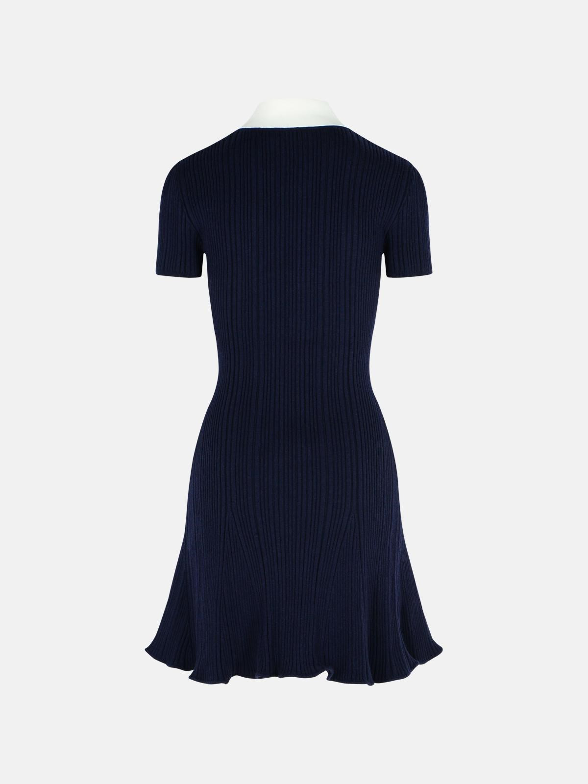 NAVY BLUE WOOL BLEND DRESS - 3