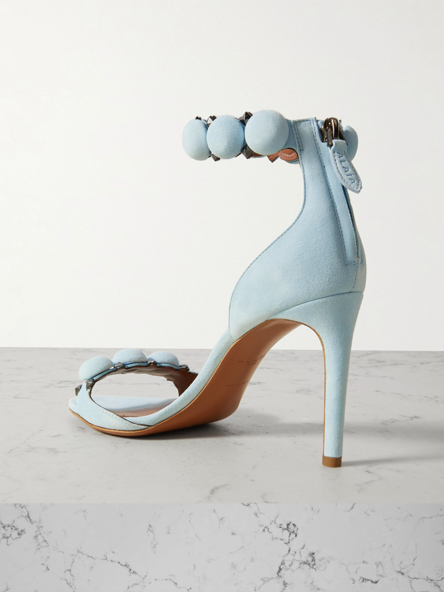 La Bombe 90 embellished studded suede sandals Light blue - 3