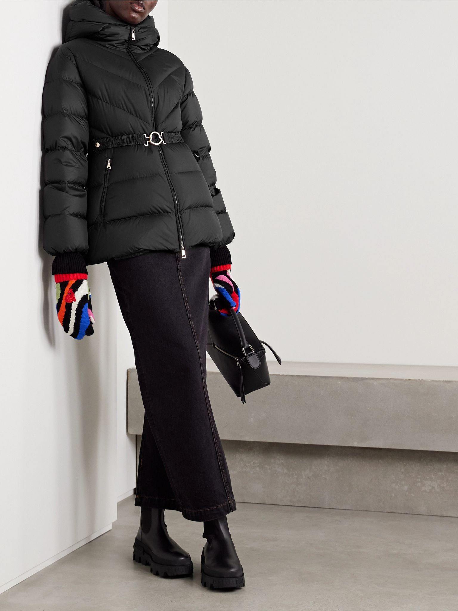 Brosse belted hooded appliquéd quilted shell down jacket Black - 2
