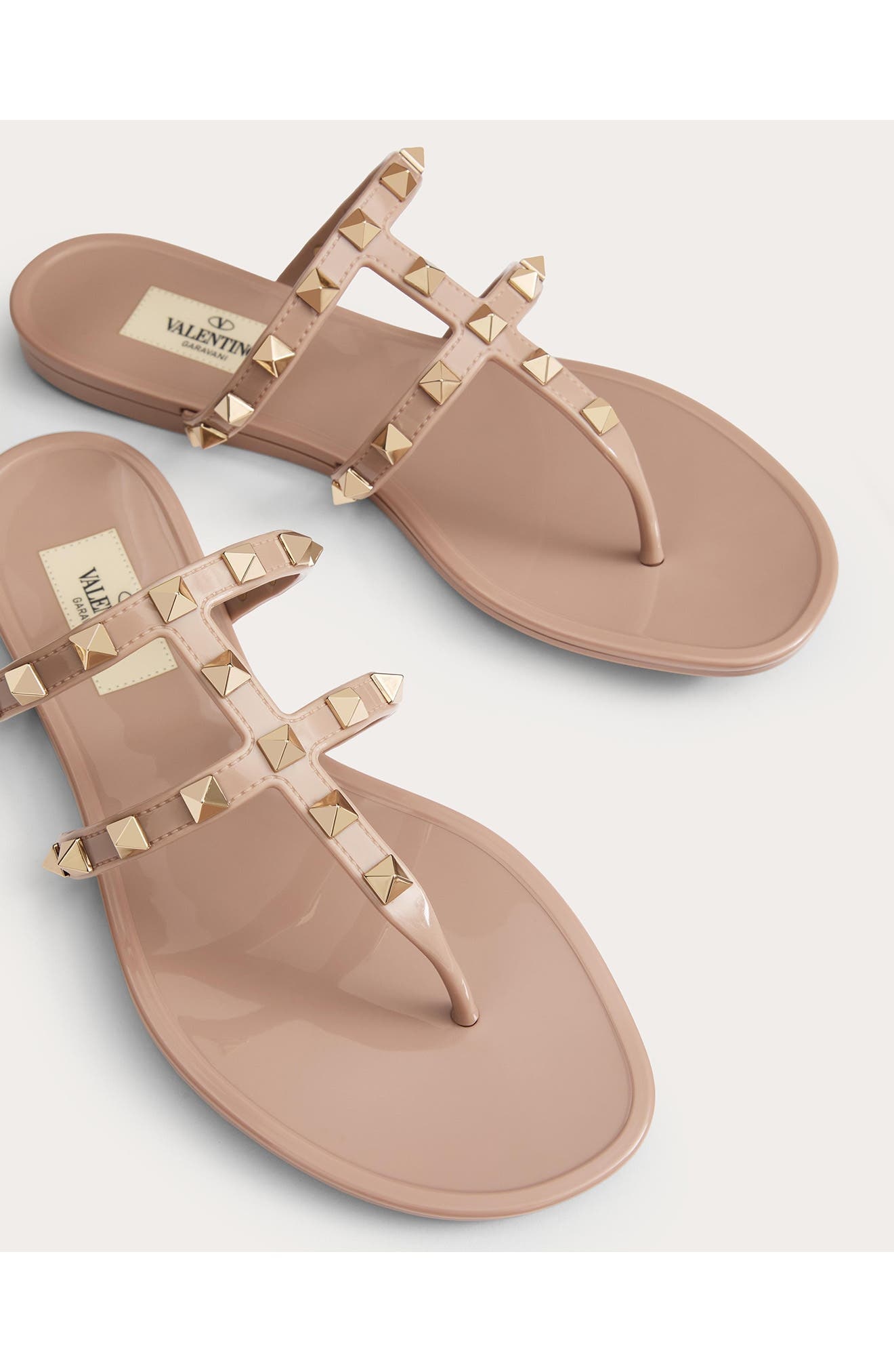 Valentino Garavani Rockstud T-Strap Flat Sandal in Poudre at Nordstrom - 5