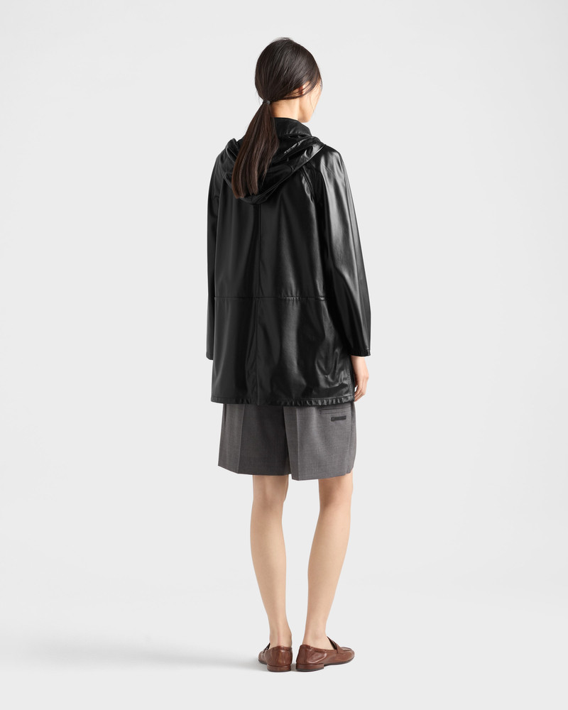 Hooded nappa leather and fabric caban jacket 5