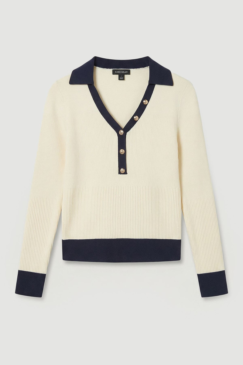 Plus Size Knit Rib With Contrast Hem Detail Collared Top 4