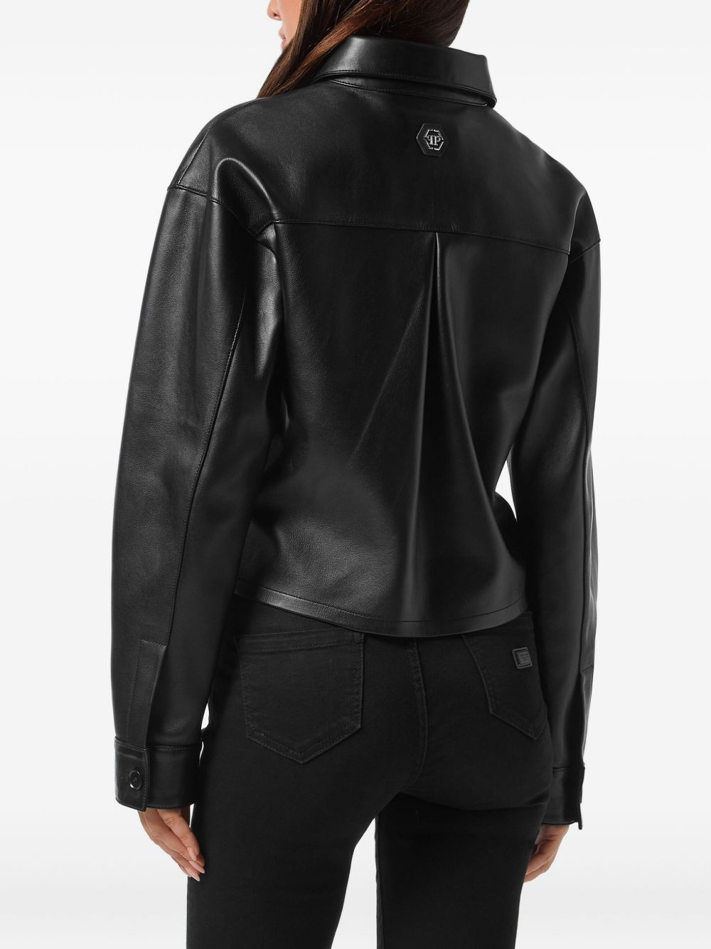 leather cropped shirt - 4