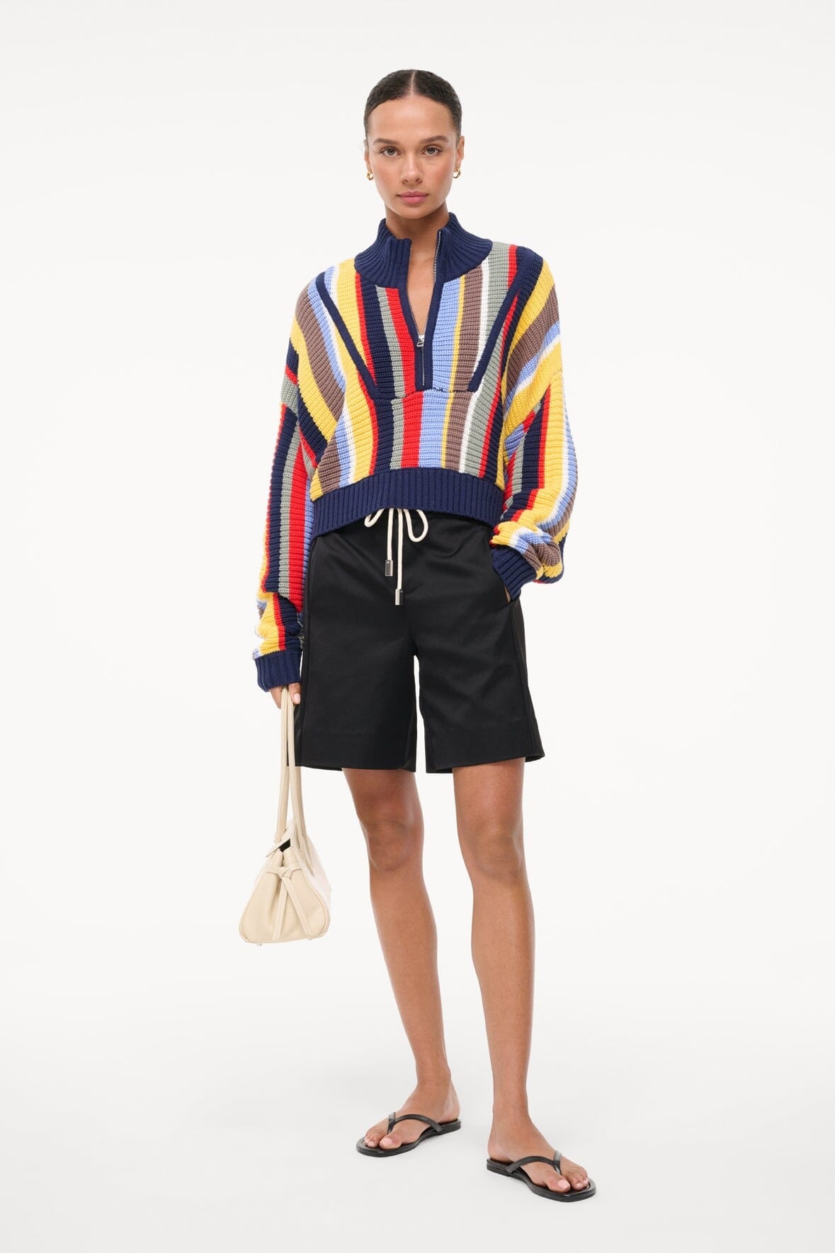 STAUD CROPPED HAMPTON SWEATER MARKET STRIPE - 1