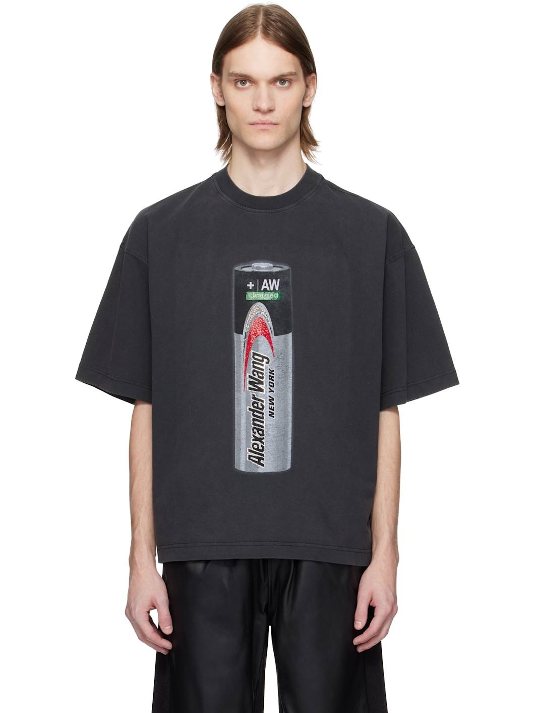Black Battery Logo-Print Graphic T-shirt - 1