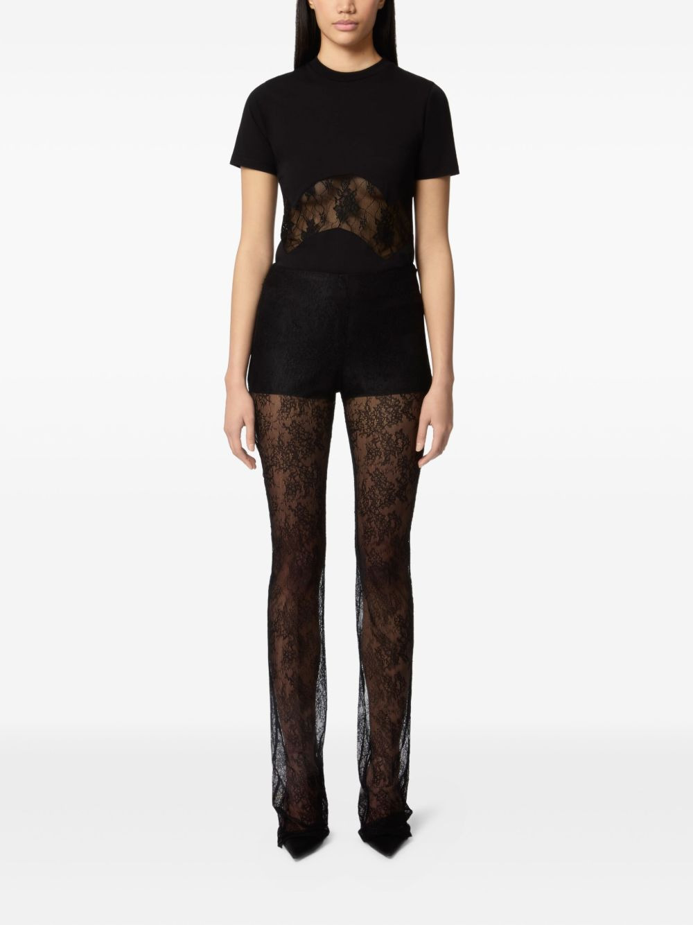 lace-insert cotton T-shirt - 2