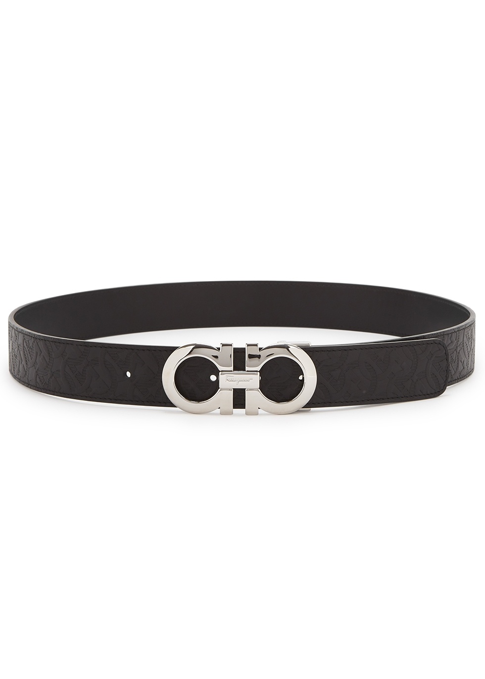 Gancini black embossed leather belt - 1